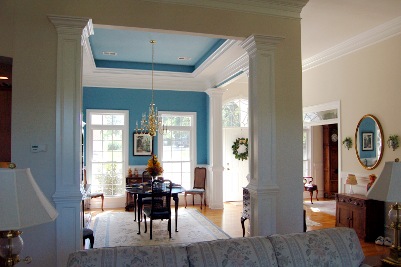 Interior, dining room, high ceilings